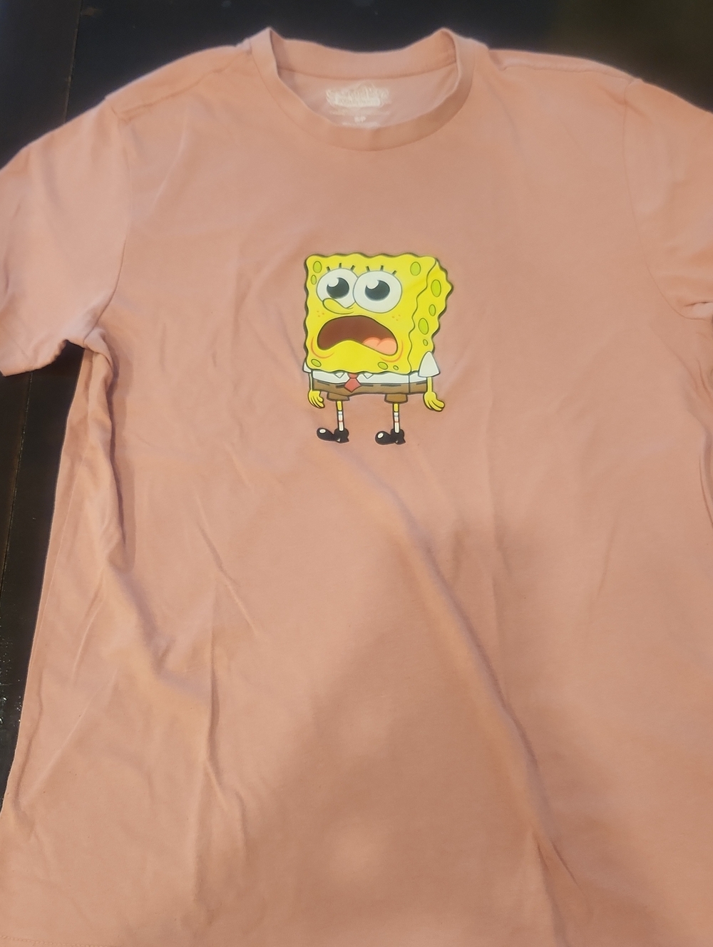 SpongeBob Squarepants Peach Short Sleeve Tee with Cartoon Chest Graphic